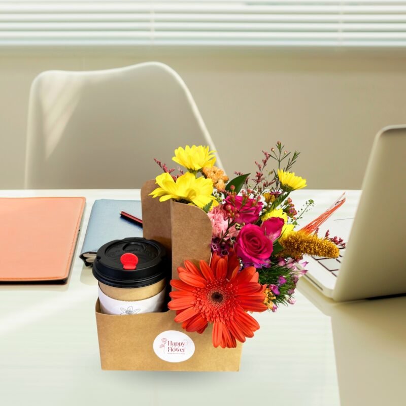 Bouquet de fleurs surprise avec boisson Starbucks - Livraison Rabat